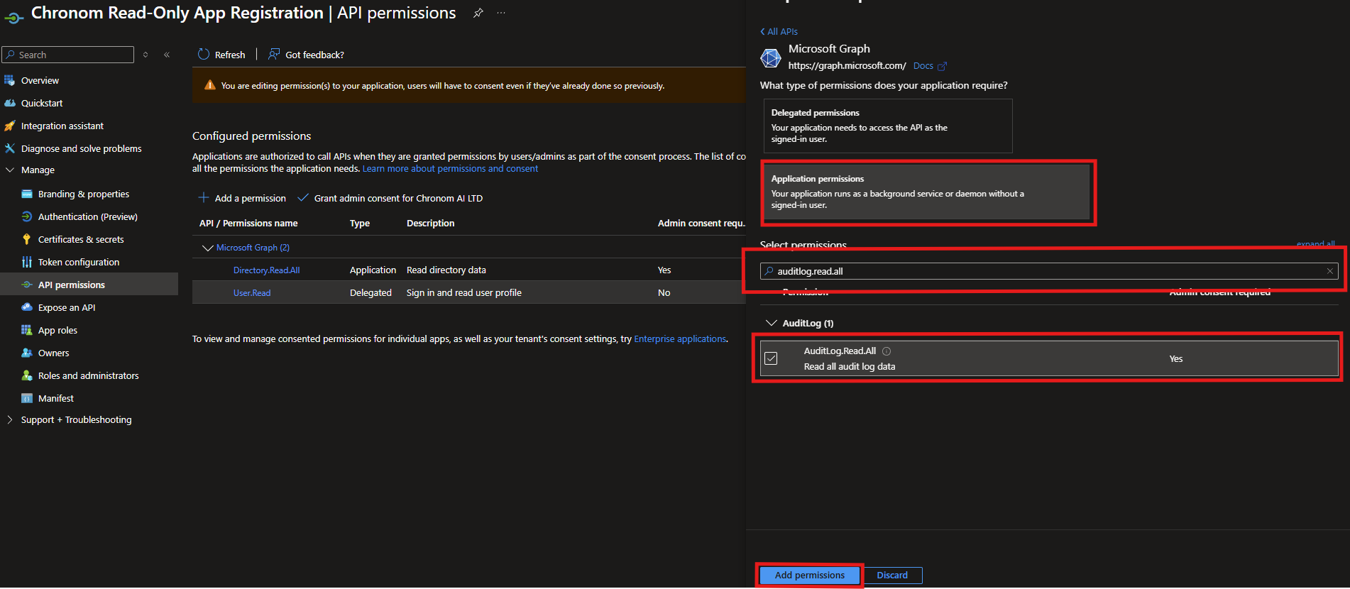 Add AuditLog.Read.All Permission