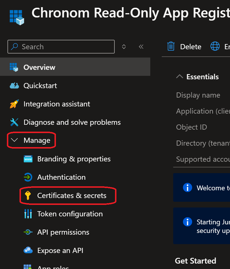 Certificates &amp; Secrets