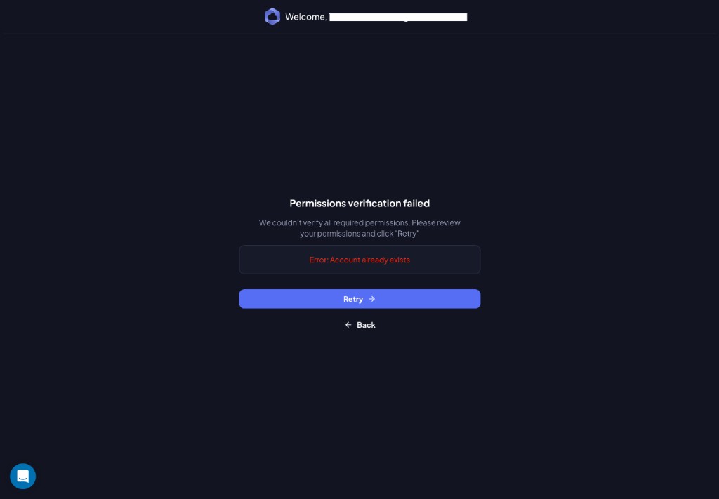 Error — Account already exists